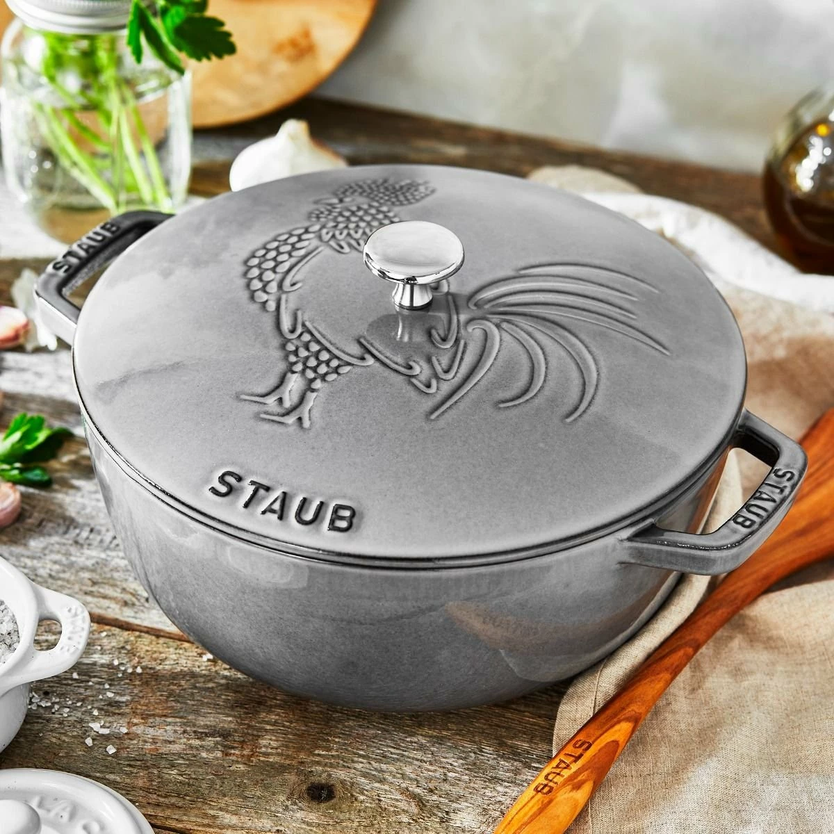 Staub 3.75 Qt. Essential French Oven With Rooster Lid | Graphite Grey - Image 6