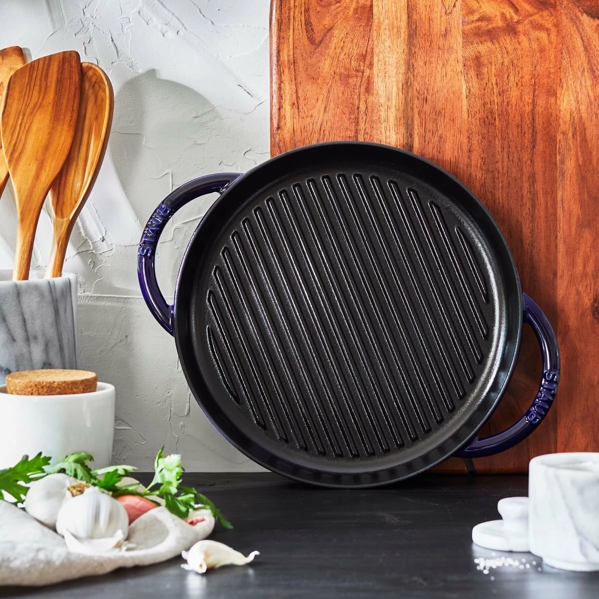 Staub 10" Cast Iron Pure Grill Pan | Dark Blue - Image 2