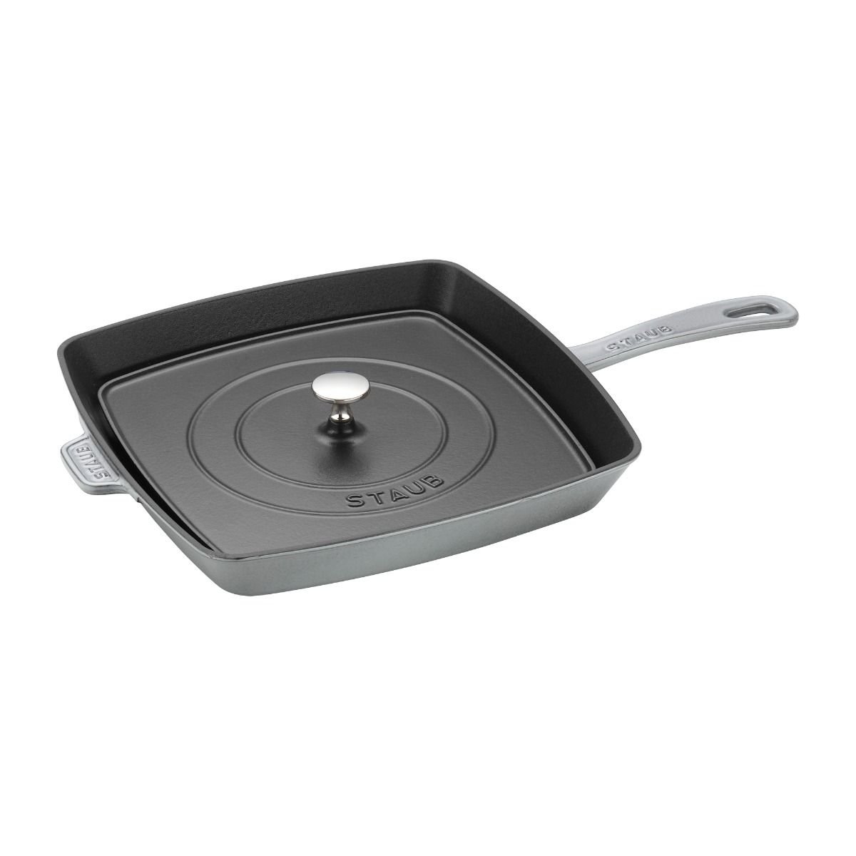 Staub 12" Square Cast Iron Grill Pan & Press Set | Graphite Grey 4 Staub 12" Square Cast Iron Grill Pan & Press Set | Graphite Grey - Image 2