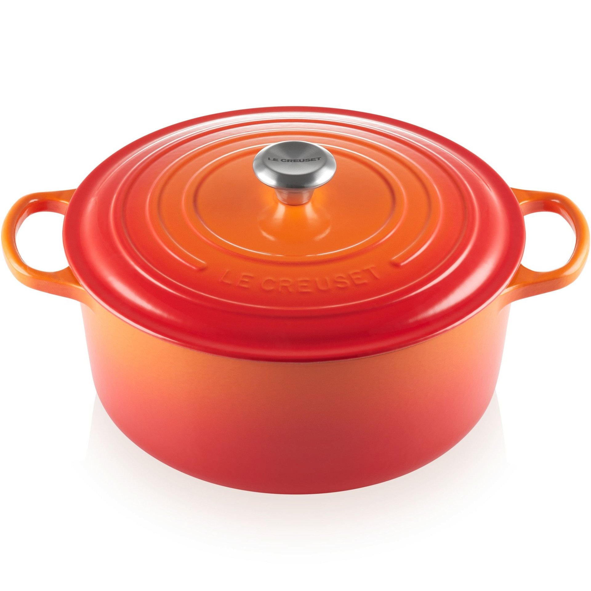 Le Creuset 9 Qt. Round Signature Dutch Oven With Stainless Steel Knob | Flame Orange 3 Le Creuset 9 Qt. Round Signature Dutch Oven With Stainless Steel Knob | Flame Orange