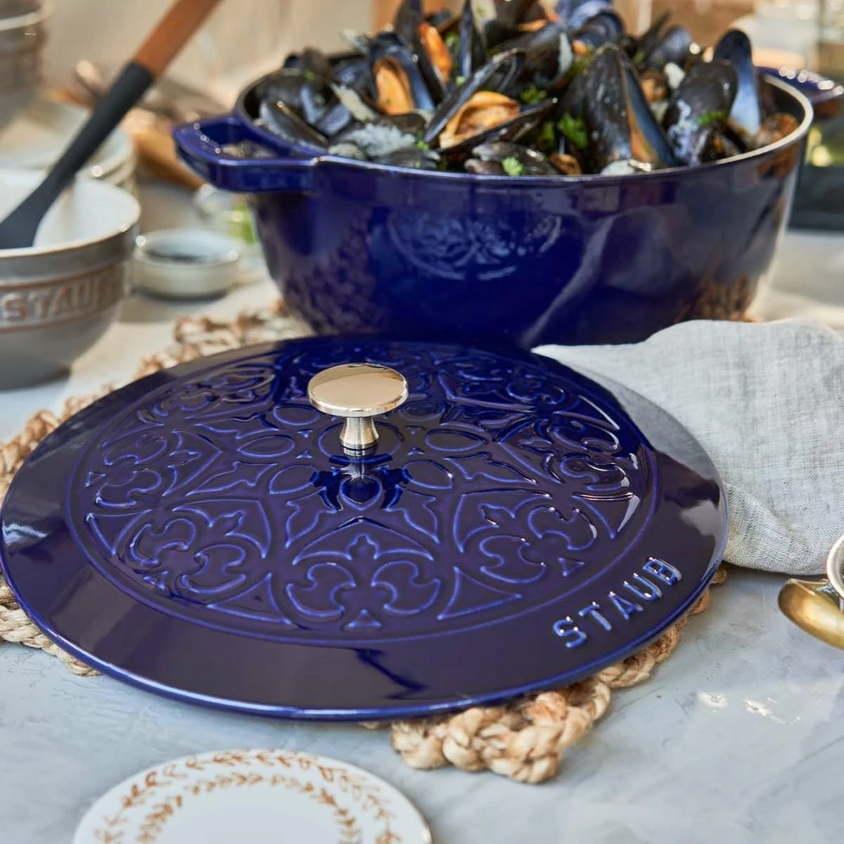 Staub 3.75 Qt Essential French Oven With Lilly Lid | Dark Blue - Image 3
