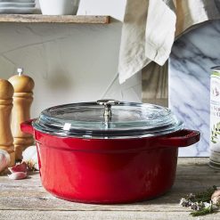 Staub 4 Qt. Round Cocotte/Dutch Oven With Glass Lid | Cherry Red -STAUB Shop 81wrlo92ktl. ac sl1500