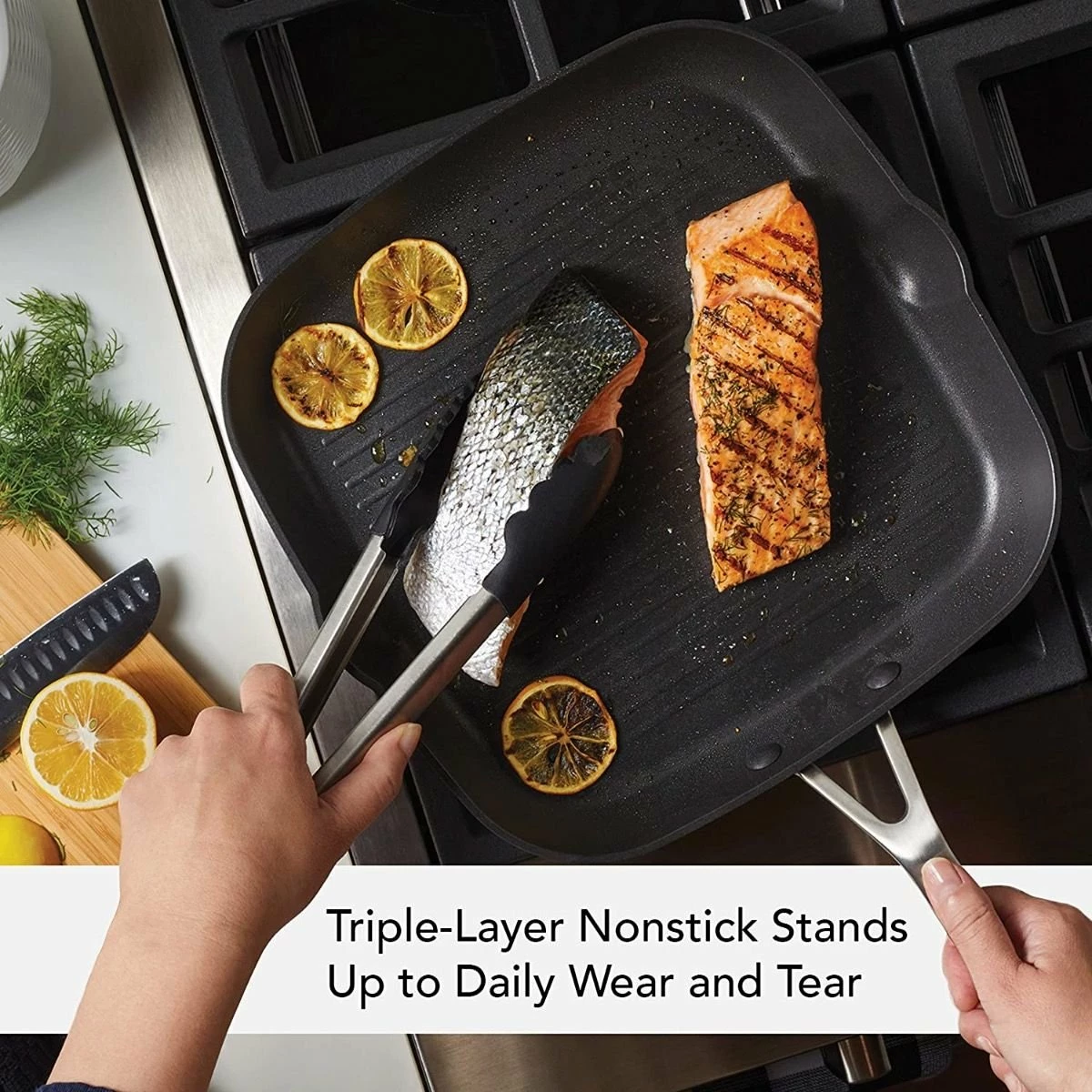 KitchenAid Non-Electrics KitchenAid Nonstick Hard Anodized Induction Square Grill Pan/Griddle With Pouring Spouts | 11.25" - Image 7