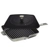 Staub 12" Square Cast Iron Grill Pan & Press Set | Graphite Grey -STAUB Shop american square grill 12 and staub press set graphite 4 2