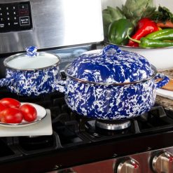 Golden Rabbit Enamelware 4 Qt. Dutch Oven | Cobalt Swirl -STAUB Shop dutchovenlifestyle 1