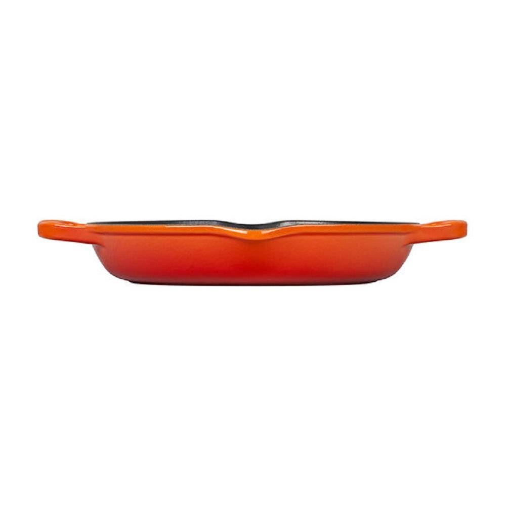 Le Creuset 9.75" Deep Round Signature Grill Pan | Flame Orange Le Creuset 9.75" Deep Round Signature Grill Pan | Flame Orange -STAUB Shop flame orange deep grill pan side view