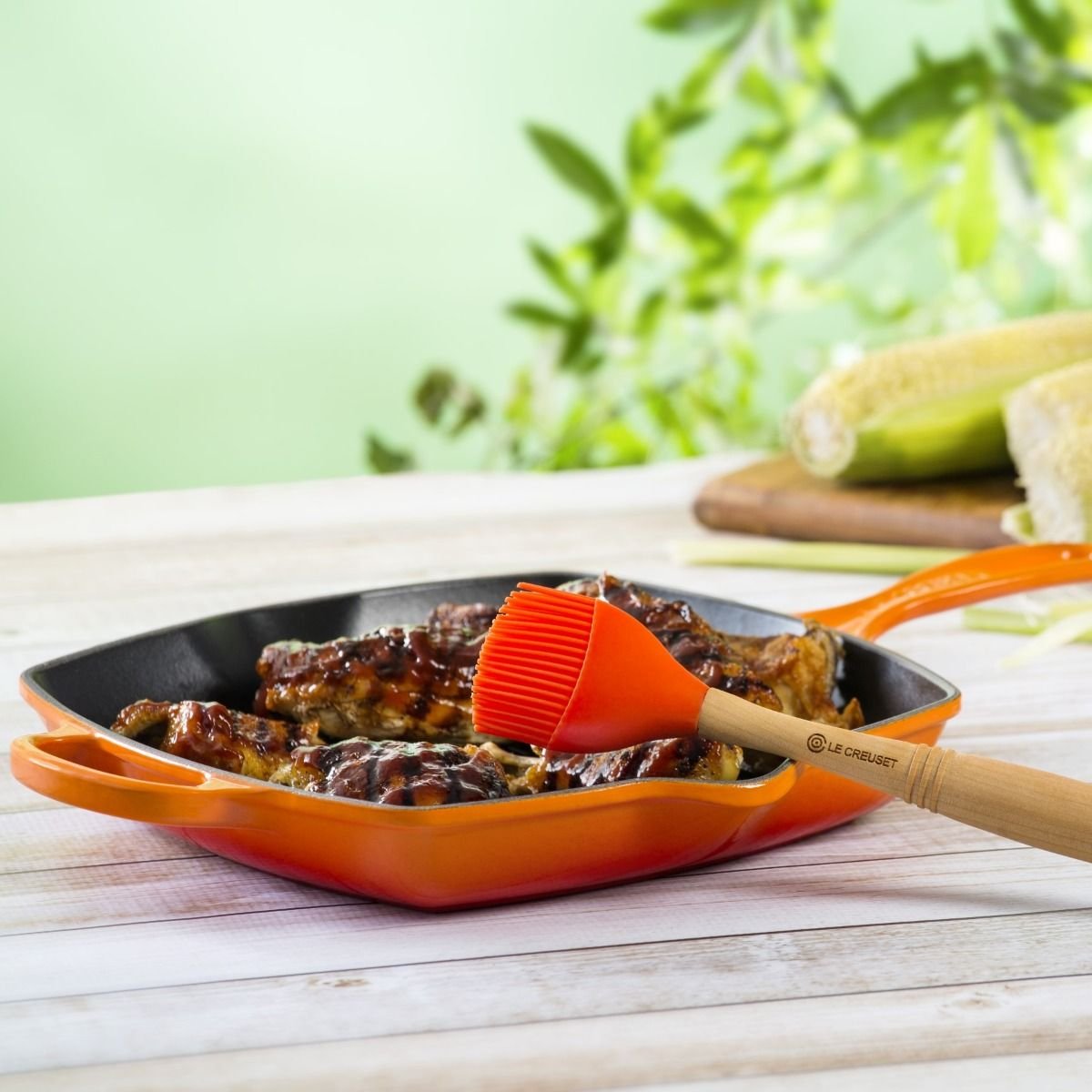 Le Creuset 10.25" Square Signature Cast Iron Grill Skillet | Flame Orange Le Creuset 10.25" Square Signature Cast Iron Grill Skillet | Flame Orange -STAUB Shop flamegriddle