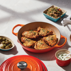 Le Creuset 2.25 Qt. Signature Enameled Cast Iron Braiser With Stainless Steel Knob | Flame Orange -STAUB Shop flamelife2 1