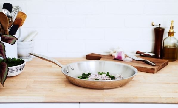 Heritage Steel Cookware Stainless Steel Fry Pan | 12" Heritage Steel Cookware Stainless Steel Fry Pan | 12" -STAUB Shop hsc 14914 hammer stahl 12in fry pan lifestyle