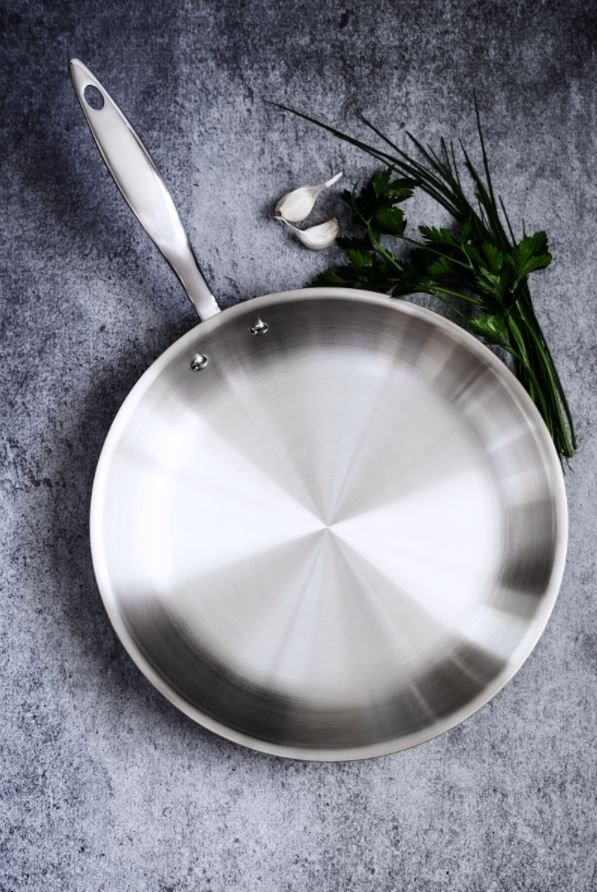 Heritage Steel Cookware Stainless Steel Fry Pan | 12" Heritage Steel Cookware Stainless Steel Fry Pan | 12" -STAUB Shop hsc 14914 hammer stahl 12in fry pan lifestyle hero shot