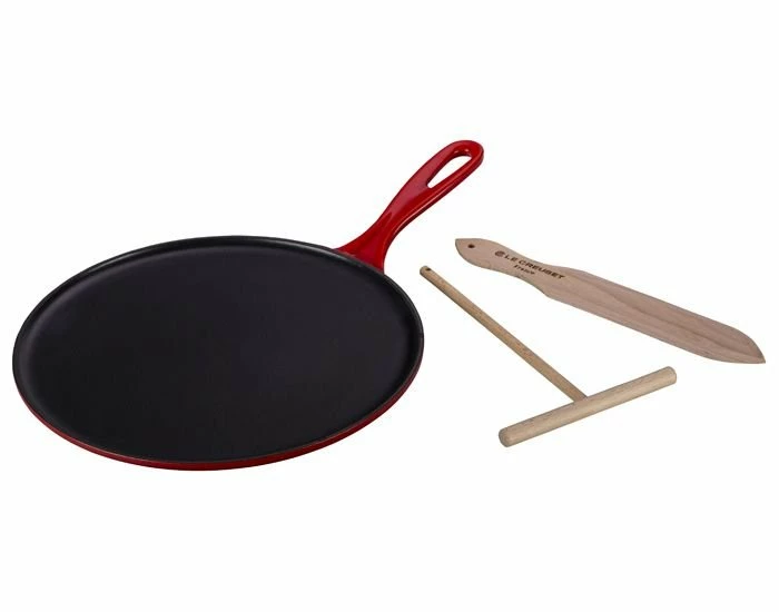 Le Creuset 10.75" Crepe Pan With Wooden Crepe Spreader | Cerise/Cherry Red - Image 2
