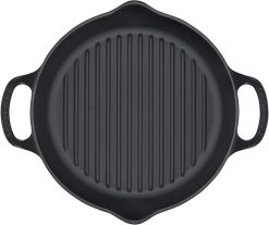 Le Creuset 9.75" Deep Round Signature Grill Pan | Licorice -STAUB Shop ls2020 2520 licorice top view