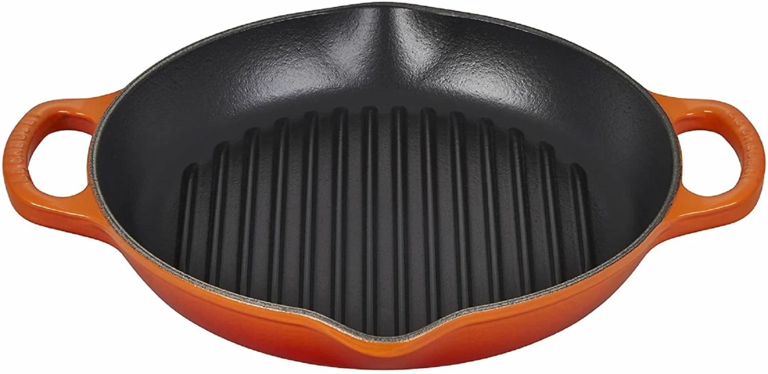 Le Creuset 9.75" Deep Round Signature Grill Pan | Flame Orange