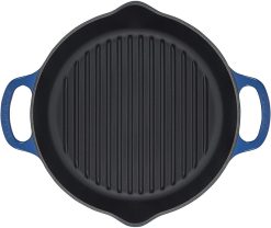 Le Creuset 9.75" Deep Round Signature Grill Pan | Marseille Blue -STAUB Shop ls2020 2559 top view