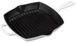 Le Creuset 10.25" Square Signature Cast Iron Grill Skillet | White