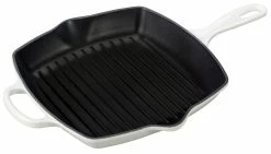 Le Creuset 10.25" Square Signature Cast Iron Grill Skillet | White