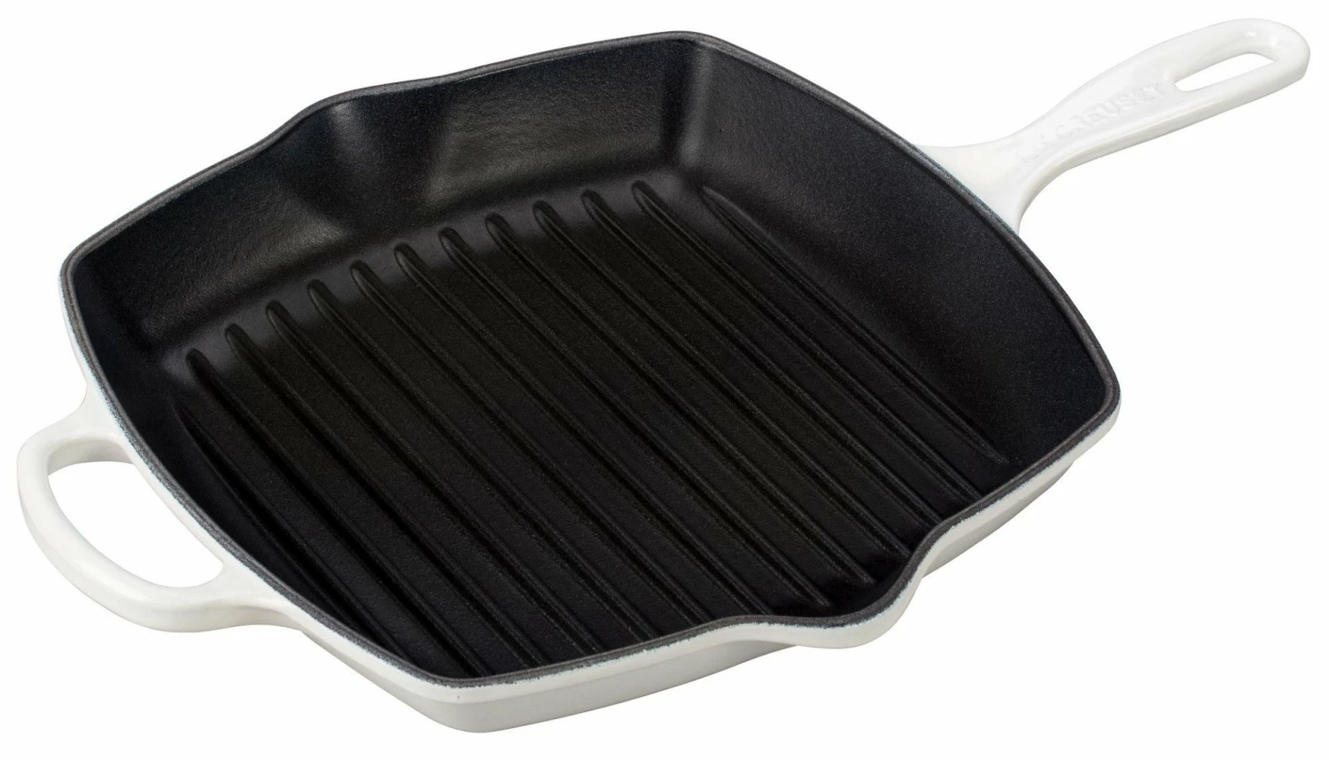 Le Creuset 10.25" Square Signature Cast Iron Grill Skillet | White