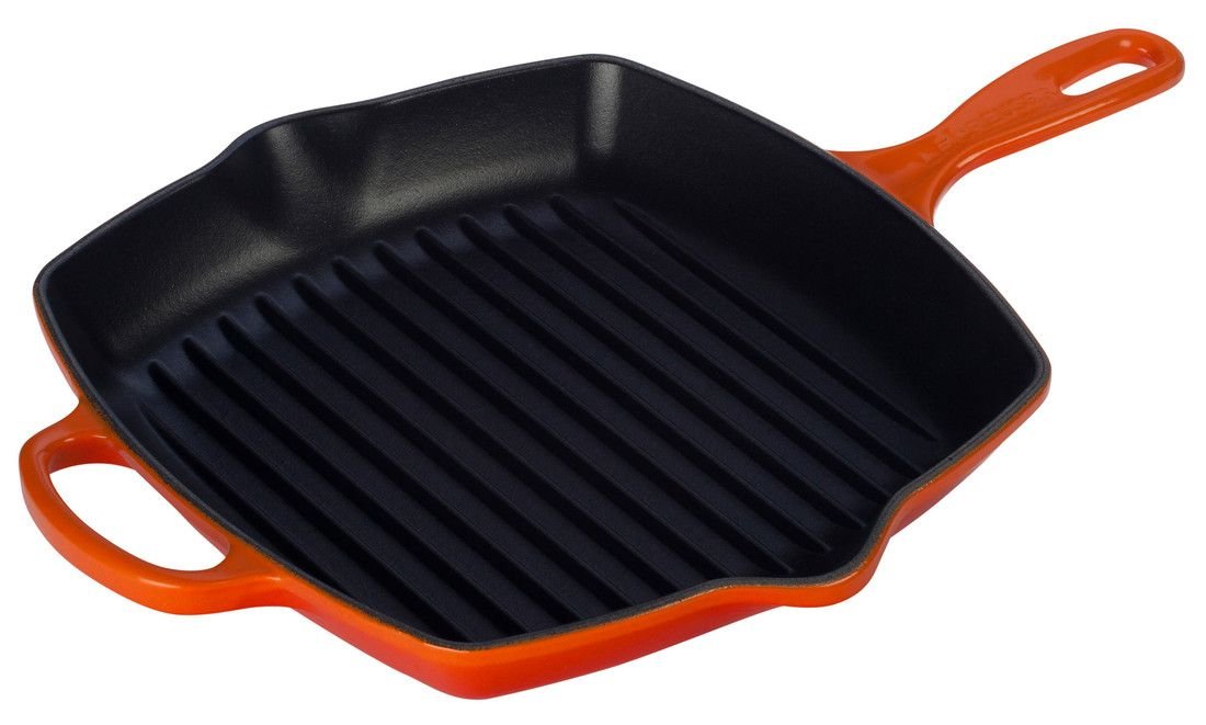 Le Creuset 10.25" Square Signature Cast Iron Grill Skillet | Flame Orange Le Creuset 10.25" Square Signature Cast Iron Grill Skillet | Flame Orange -STAUB Shop ls2021 262 le creuset 10 inch flame orange signature square skillet grill