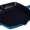Le Creuset 10.25" Square Signature Cast Iron Grill Skillet | Marseille Blue -STAUB Shop ls2021 2659 le creuset signature square skillet grill marseille blue