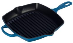Le Creuset 10.25" Square Signature Cast Iron Grill Skillet | Marseille Blue