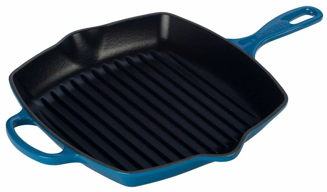 Le Creuset 10.25" Square Signature Cast Iron Grill Skillet | Marseille Blue