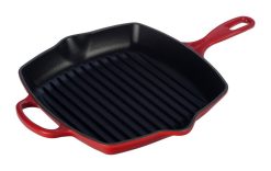 Le Creuset 10.25" Square Signature Cast Iron Grill Skillet | Cerise/Cherry Red