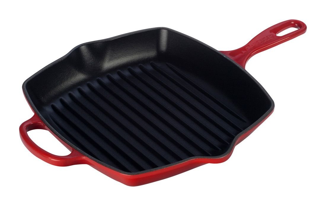 Le Creuset 10.25" Square Signature Cast Iron Grill Skillet | Cerise/Cherry Red Le Creuset 10.25" Square Signature Cast Iron Grill Skillet | Cerise/Cherry Red -STAUB Shop ls2021 2667 le creuset cerise cherry red 10 inch signature square skillet grill