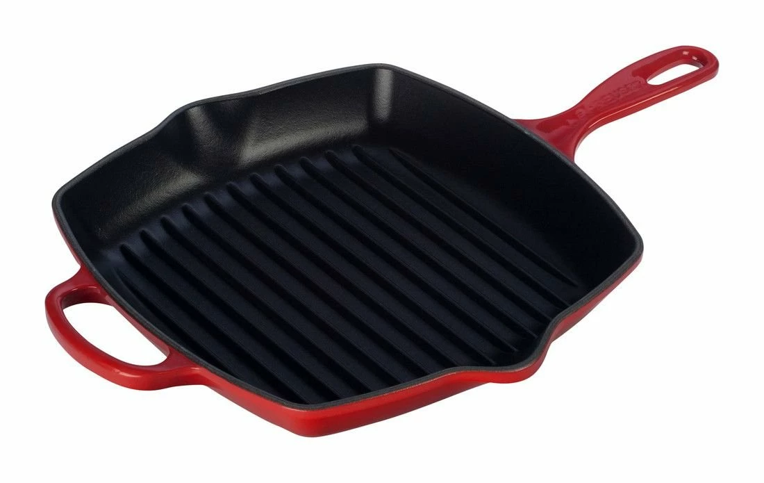 Le Creuset 10.25" Square Signature Cast Iron Grill Skillet | Cerise/Cherry Red
