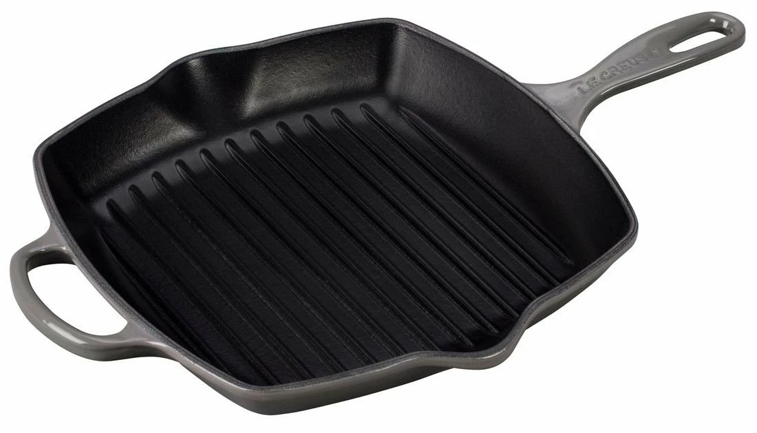 Le Creuset 10.25" Square Signature Cast Iron Grill Skillet | Oyster Grey