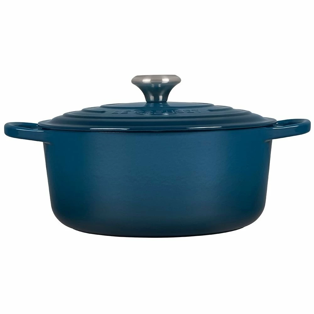 Le Creuset 5.5 Qt. Round Signature Cast Iron Dutch Oven With Stainless Steel Knob | Deep Teal - Image 2