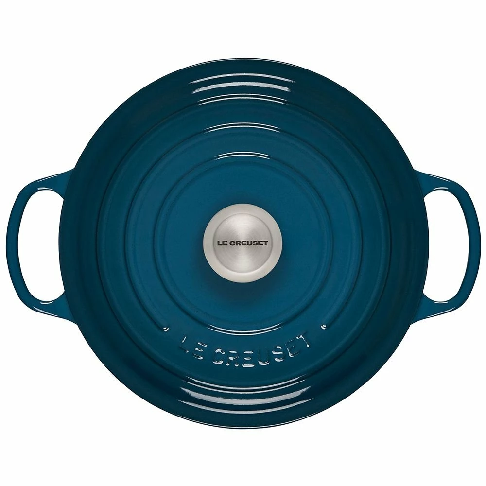 Le Creuset 5.5 Qt. Round Signature Cast Iron Dutch Oven With Stainless Steel Knob | Deep Teal - Image 3