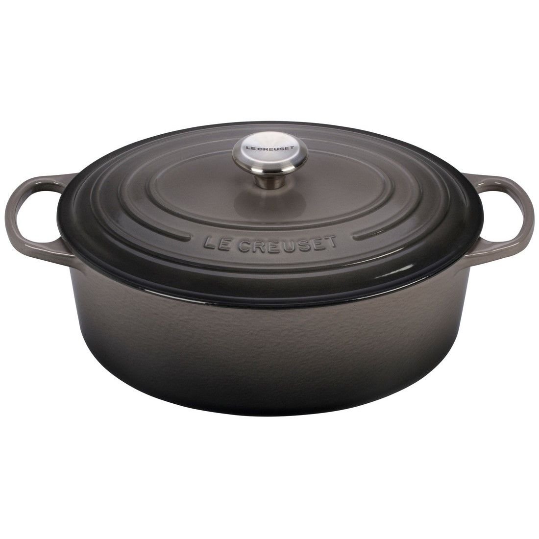 Le Creuset 6.75 Qt. Oval Signature Dutch Oven With Stainless Steel Knob | Oyster Grey -STAUB Shop ls2502 317fss le creuset 6.75 qt oval dutch oven oyster grey 1