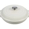 Le Creuset 3.5 Qt. Signature Enameled Cast Iron Braiser With Stainless Steel Knob | White -STAUB Shop ls2532 3016ss signature 3.5 quart braiser white