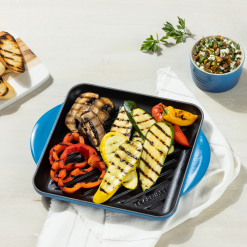 Le Creuset 9.5" Square Signature Enameled Cast Iron Grill Pan | Marseille Blue -STAUB Shop marsgriddle6