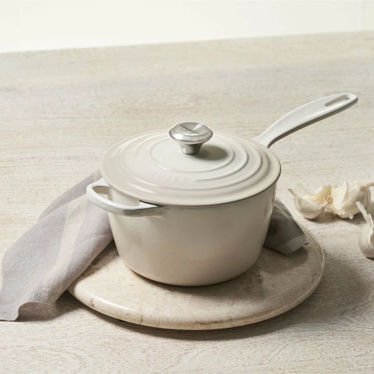 Le Creuset 2.25 Qt. Signature Enameled Cast Iron Saucepan With Stainless Steel Knob | Meringue White - Image 3