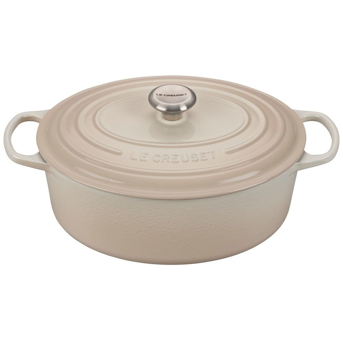 Le Creuset 6.75 Qt. Oval Signature Dutch Oven with Stainless Steel Knob | Meringue White Le Creuset 6.75 Qt. Oval Signature Dutch Oven With Stainless Steel Knob | Meringue White -STAUB Shop meringue 6.75 qt oval dutch oven 1