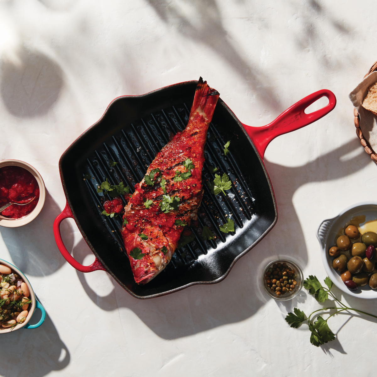 Le Creuset 10.25" Square Signature Cast Iron Grill Skillet | Cerise/Cherry Red Le Creuset 10.25" Square Signature Cast Iron Grill Skillet | Cerise/Cherry Red -STAUB Shop red1 1