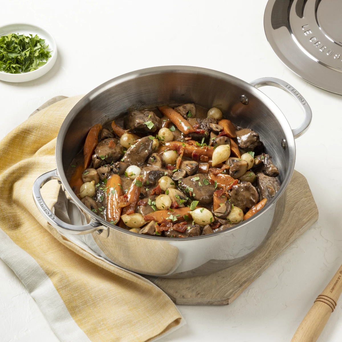 Le Creuset 4.5 Qt. Tri-Ply Stainless Steel Rondeau With Lid - Image 5