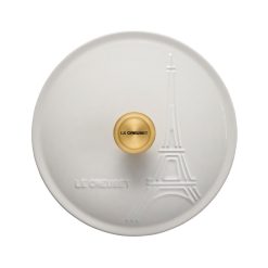 Le Creuset 2.5Qt Signature Cocotte Eiffel Tower Collection | White -STAUB Shop rs10262 eiffel rdo white lid lpr