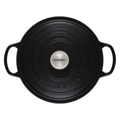 Le Creuset 5.5 Qt. Round Signature Dutch Oven With Stainless Steel Knob | Licorice -STAUB Shop rs11818 ls2501 2620ss 3 lpr