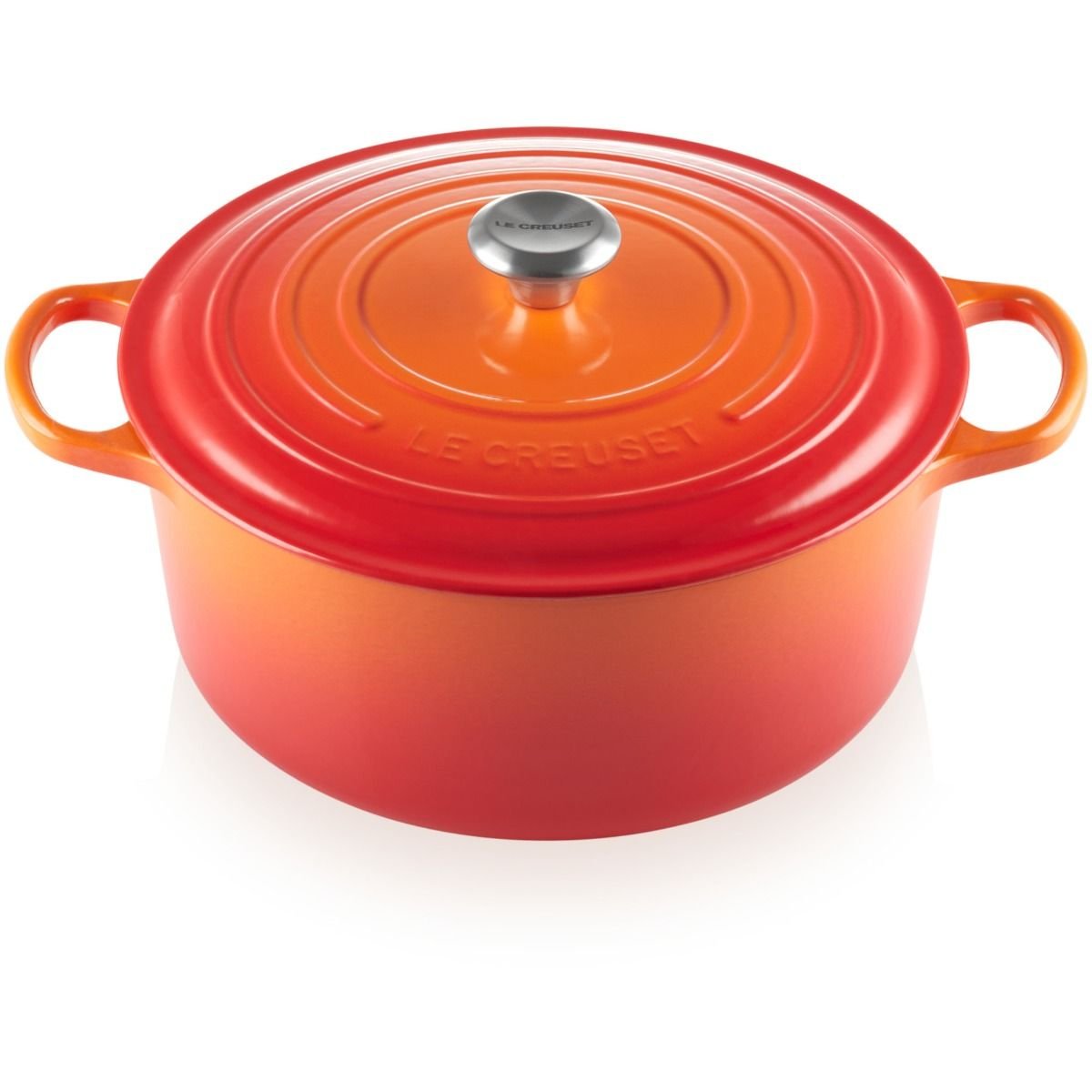 Le Creuset 7.25 Qt. Round Signature Dutch Oven With Stainless Steel Knob | Flame Orange 3 Le Creuset 7.25 Qt. Round Signature Dutch Oven With Stainless Steel Knob | Flame Orange
