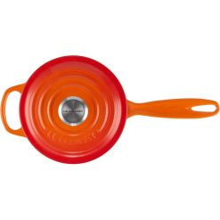 Le Creuset 1.75 Qt. Signature Enameled Cast Iron Saucepan With Stainless Steel Knob | Flame Orange -STAUB Shop rs11969 signature iron handle saucepan 160400s