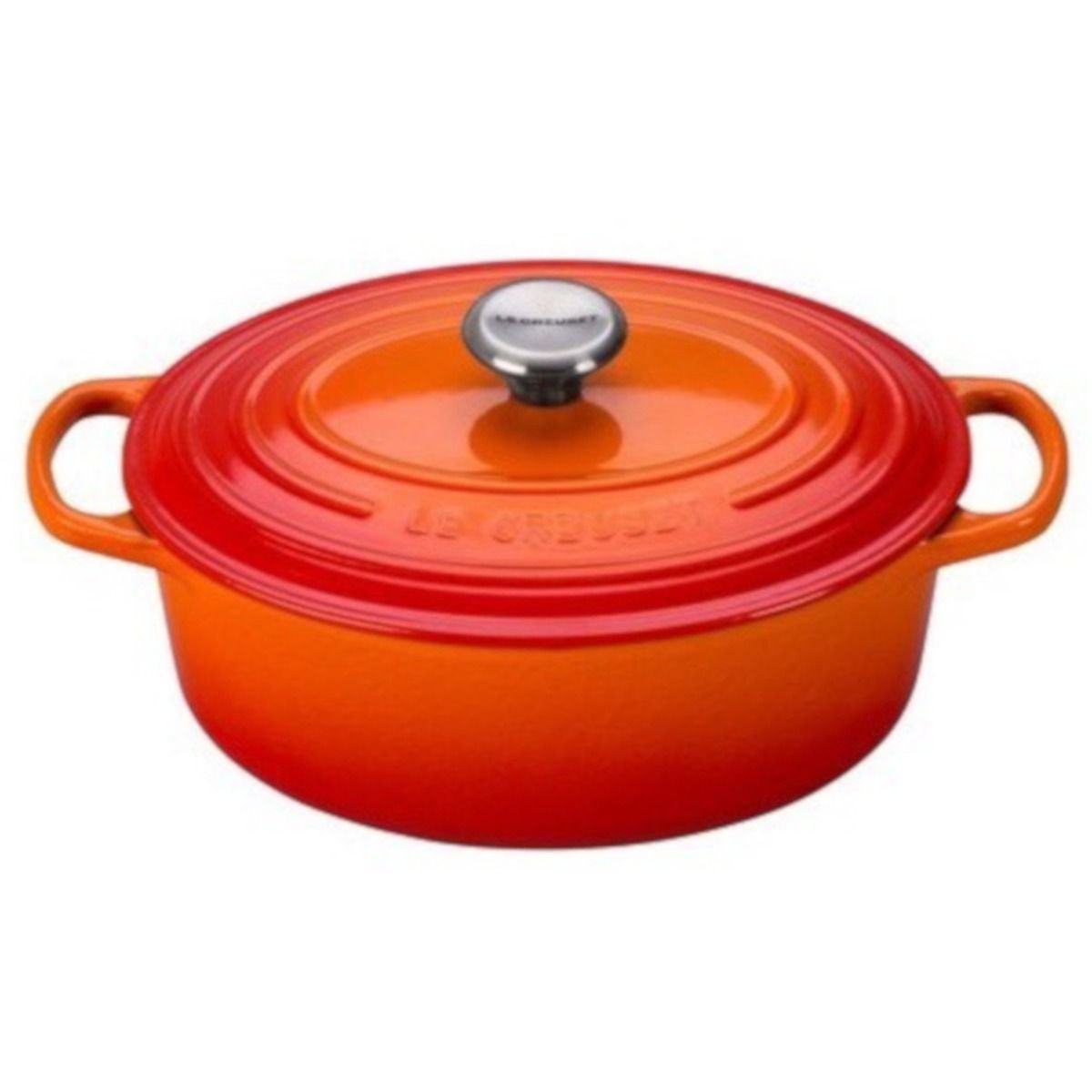 Le Creuset 2.75 Qt. Oval Signature Dutch Oven With Stainless Steel Knob | Flame Orange 3 Le Creuset 2.75 Qt. Oval Signature Dutch Oven With Stainless Steel Knob | Flame Orange