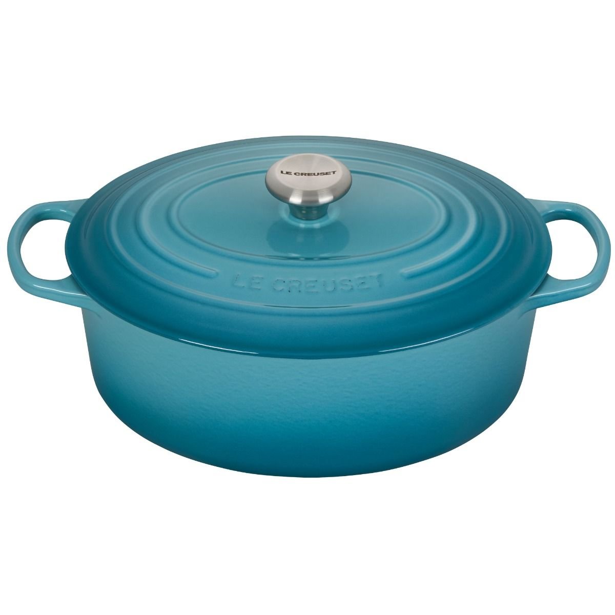 Le Creuset 6.75 Qt. Oval Signature Dutch Oven With Stainless Steel Knob | Caribbean Blue 3 Le Creuset 6.75 Qt. Oval Signature Dutch Oven With Stainless Steel Knob | Caribbean Blue