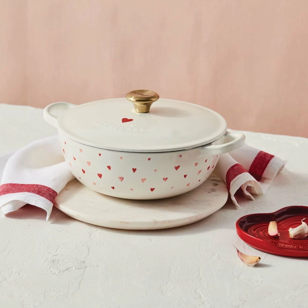 Le Creuset L'Amour 2.75 Qt. Enameled Cast Iron Soup Pot With Gold Knob & Heart Applique | White - Image 5
