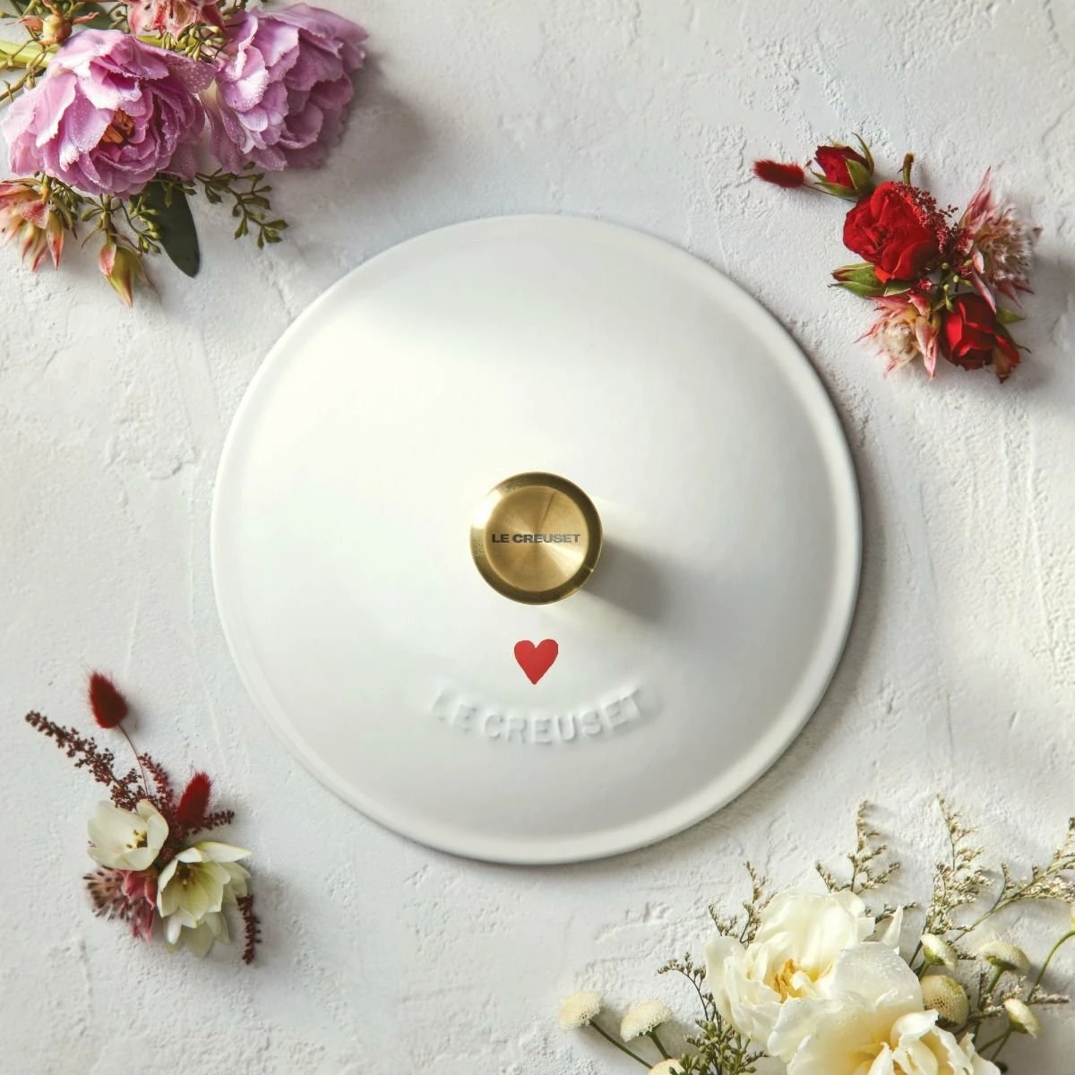 Le Creuset L'Amour 2.75 Qt. Enameled Cast Iron Soup Pot With Gold Knob & Heart Applique | White - Image 6