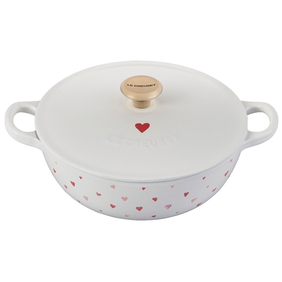 Le Creuset L'Amour 2.75 Qt. Enameled Cast Iron Soup Pot with Gold Knob & Heart Applique | White Le Creuset L'Amour 2.75 Qt. Enameled Cast Iron Soup Pot With Gold Knob & Heart Applique | White -STAUB Shop rs13472 l2574 2216hlg
