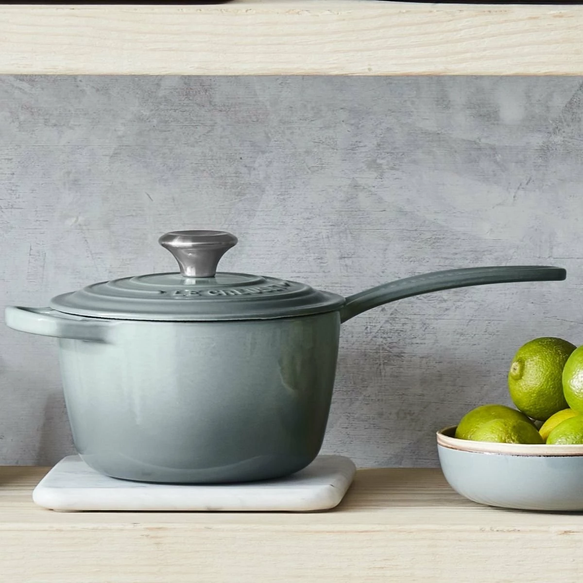 Le Creuset 1.75 Qt. Signature Enameled Cast Iron Saucepan With Stainless Steel Knob | Sea Salt - Image 5