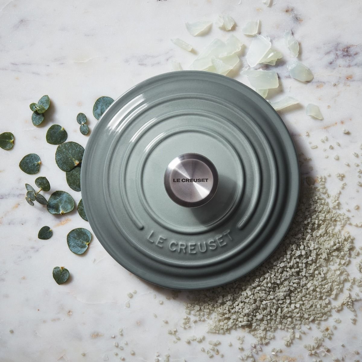 Le Creuset 5.5 Qt. Round Signature Dutch Oven with Stainless Steel Knob | Sea Salt Le Creuset 5.5 Qt. Round Signature Dutch Oven With Stainless Steel Knob | Sea Salt -STAUB Shop rs9189 spring 2019 seasaltabstractlid 1196
