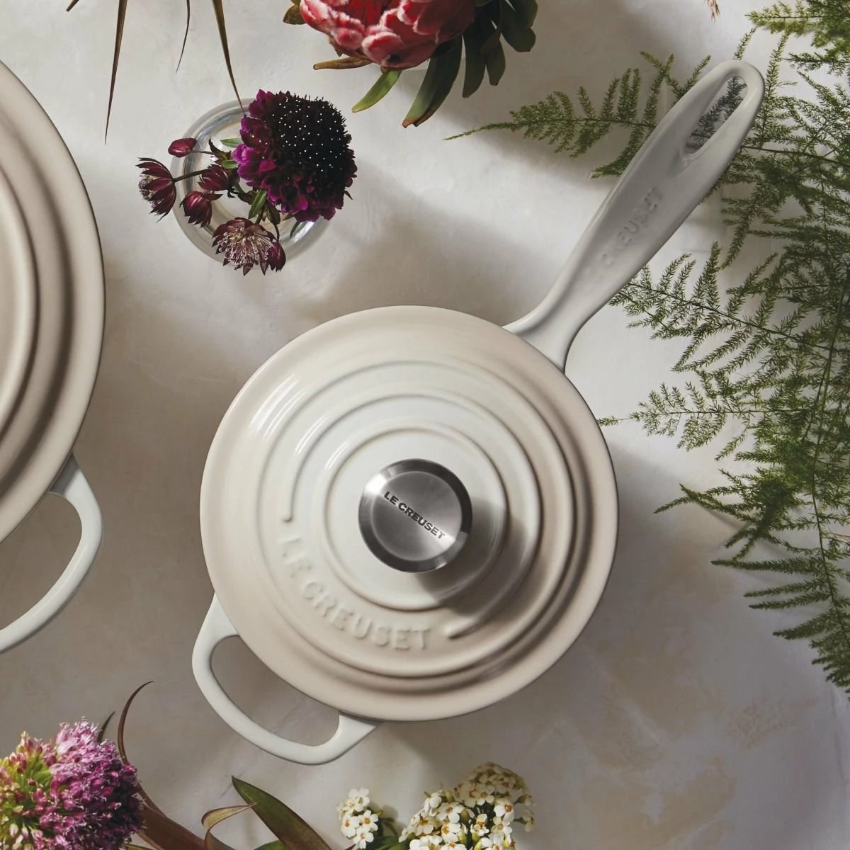 Le Creuset 1.75 Qt. Signature Enameled Cast Iron Saucepan With Stainless Steel Knob | Meringue White - Image 3